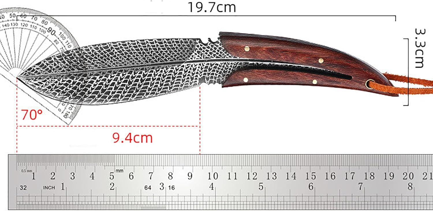 Feather Style Stainless Steel Fruit Knife, Mini Blade with Leather Sheath,Ultra-Sharp, for Home Use and BBQs