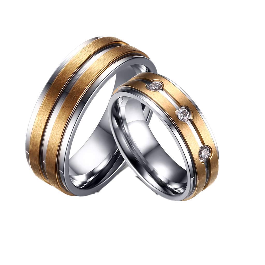Elegancka stal tytanowa Złoty pierścionek dla par Simple cam Diamond CR-026, Thereisadrill, 11#, Rozmiar: 8#, Kolor: Thereisadrill (Kolor: Nodrill, Rozmiar: 14#)