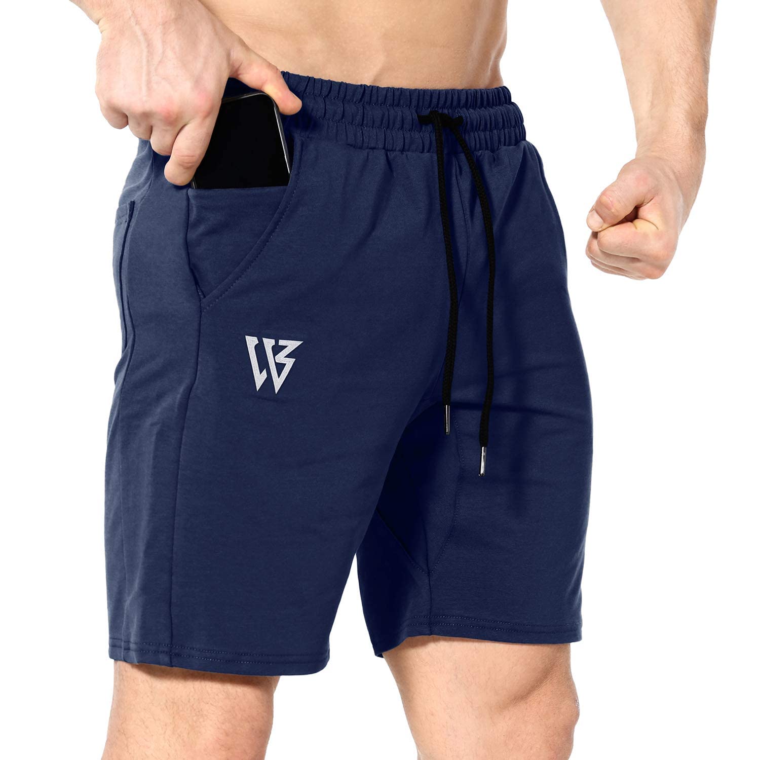 ZENWILL Mens Gym Running Shorts, Workout Athletic Bodybuilding Fitness Shorts with Zip Pockets