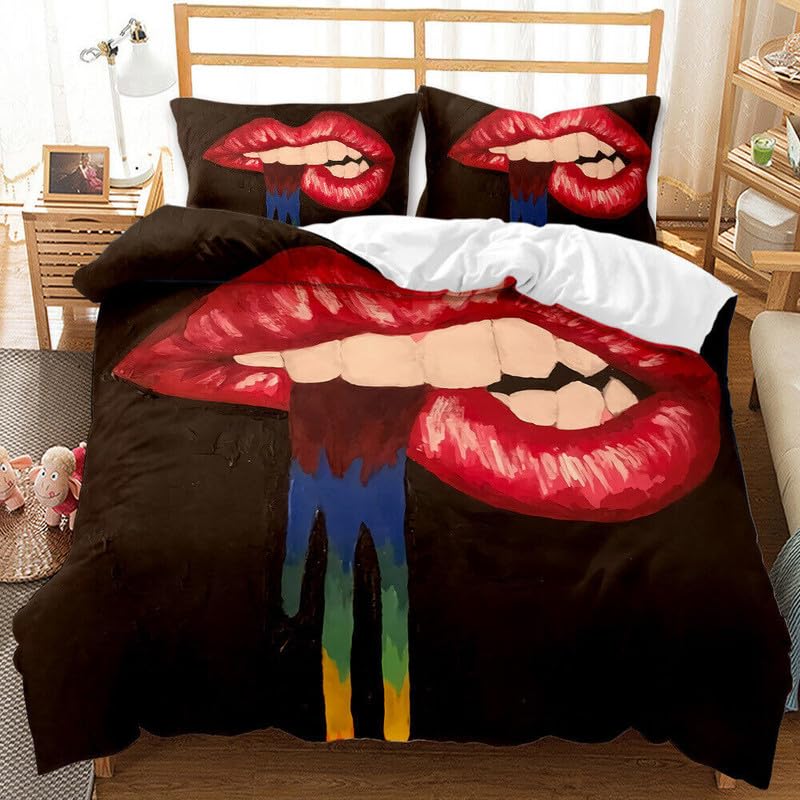 Housse de Couette 220x240 Empreintes Lèvres pour Déco Chambre Cocooning