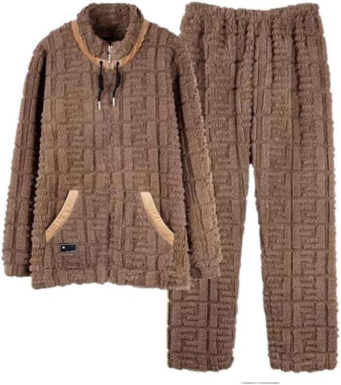 High collar youth large size coral velvet pajamas men's autumn and winter thick home suit