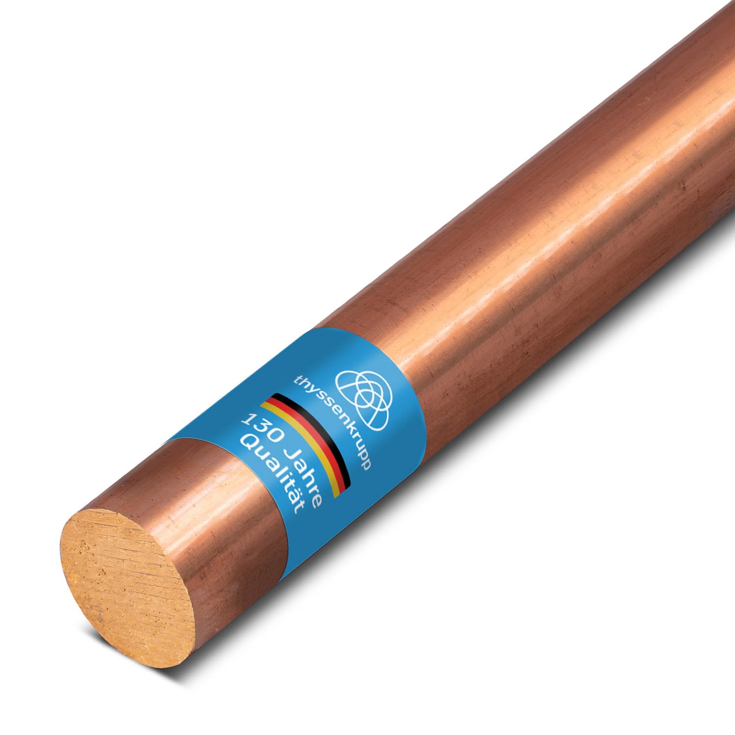 thyssenkrupp Kupfer Rundstab – Kupferstange Kupferstab Rundprofil Rundmaterial Vollmaterial – CW004A Cu-ETP – Ø 12 mm, 2000 mm Länge
