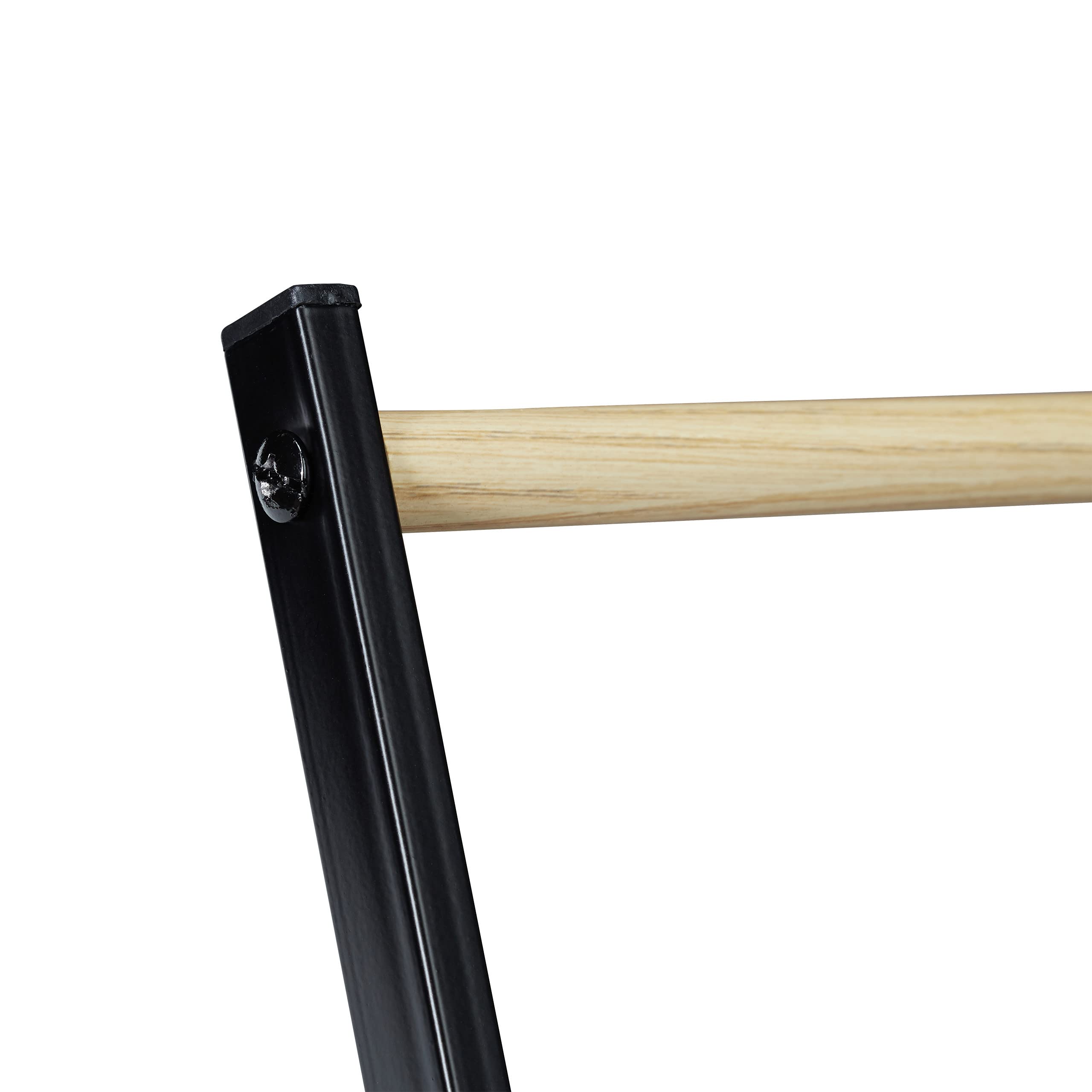 Relaxdays, noir Porte pieds, échelle, escalier 3 barres, métal bois support serviette bain, 86x58x30 cm, fer, 1 élément