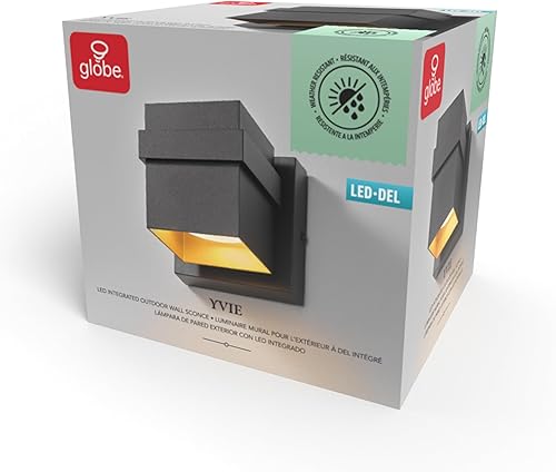 Miniatura 9 de Aplique de pared Globe Electric 60000022 para exterior con LED integrado de 11,5 W, negro mate, acento dorado, 400 lúmenes, 3000 Kelvin, 90 CRI,