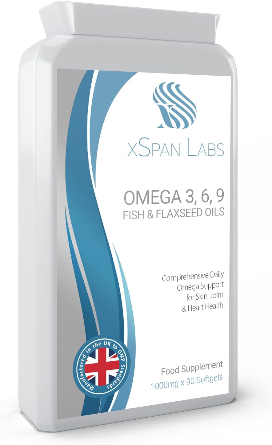 Omega Balanced 3, 6 & 9 Fish & Flaxseed Oil 1000mg – High Strength EPA, DHA, ALA & LA Formula with Vitamin E - Easy-to-Swallow Softgel Capsules - Vegan & Vegetarian Friendly Omega 3 6 9