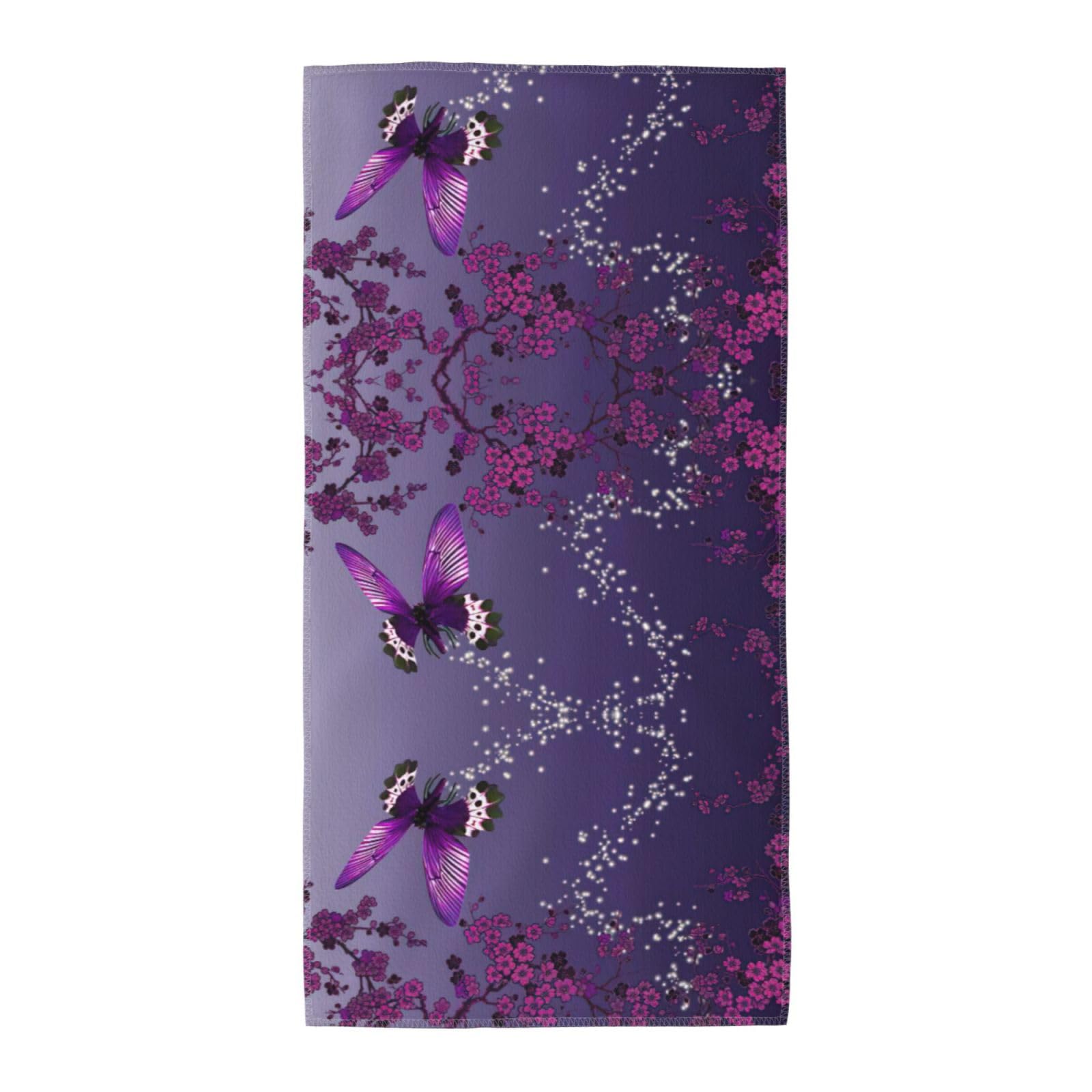 WYCZHY Purple Plum Butterfly Printed Quick Dry Beach Towel For Camping Travel Vacation