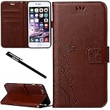 Urvoix iPhone 6 / iPhone 6S Case, Card Holder Stand Smooth Hand Feel PU Leather Wallet Case - Embossed Flower Butterfly Flip Cover for 4.7