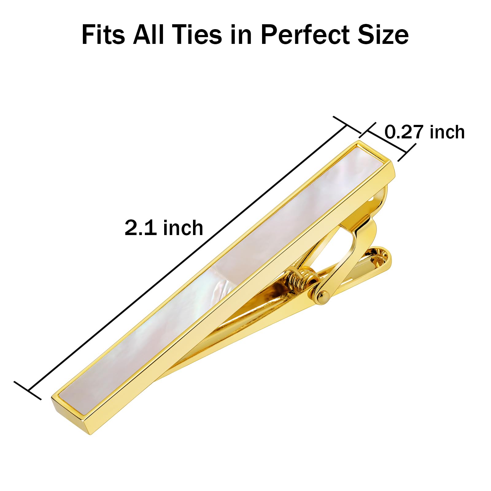 Mother of Pearl Tie Clips for Men, TAIGRAMA Gold Tie Clip for Regular Ties and Skinny Ties, Tie Bar and Tie Pin Suitable for Wedding Anniversary Business Professional and Best Gift