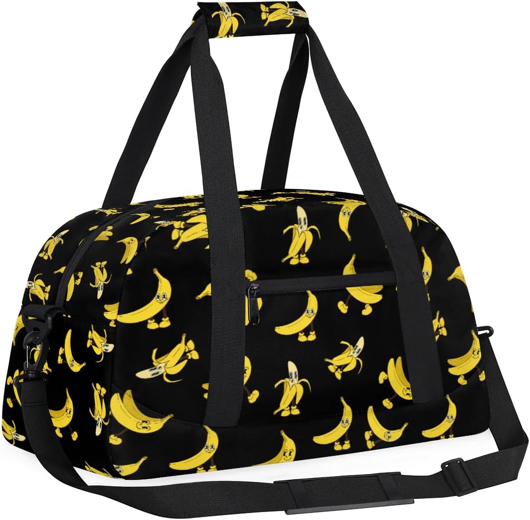 Kids Overnighter Duffel Bags for Boys Girls, Carry-On Size Sports Gym Bag for School Practice or Overnight Travel Weekender Sleepover Workout Tote Bag, Yellow Banana