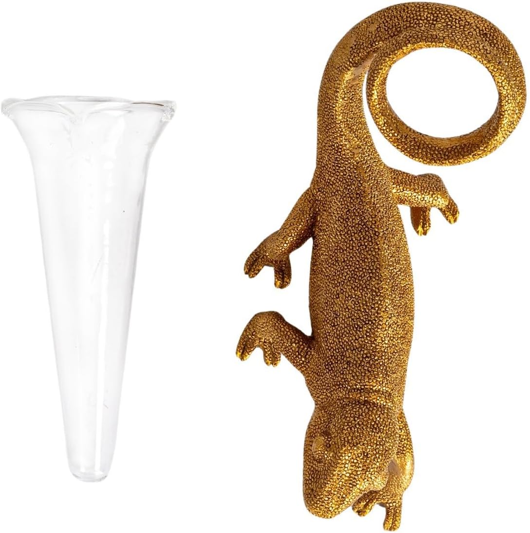 Creative Co-Op Resin Chameleon with Glass Vase, Gold