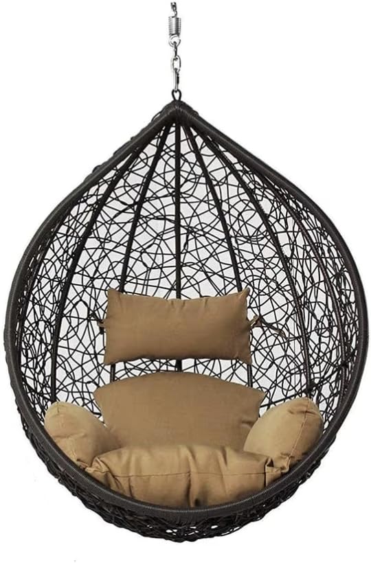 Image of Single Seater Swing Chair with Stand & Cushion Outdoor Indoor Balcony Garden Patio, Powder Coated Frame, UV-Protected Wicker, Premium Cushion, Swing Chair (Black-Coffee)