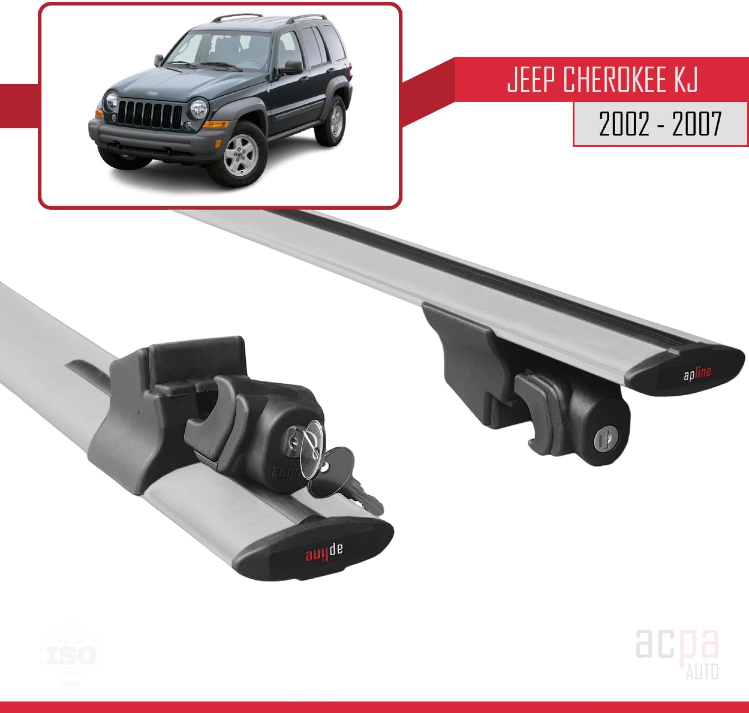 Compatible with Jeep Cherokee (KJ) 2001-2008 Roof Rack Hook Luggage Rack Railing Rack with Key Aluminium Grey