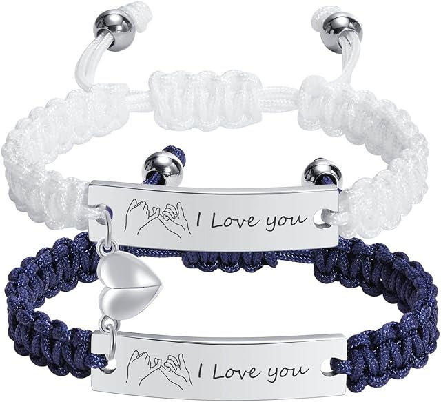 Magnetic Matching Couple Bracelets Gifts - Personalised Handmade Rope Braided Mutual Attraction Bracelets for Lovers Best Friends,Customised Anniversary Promise Christmas Jewellery for Women Men