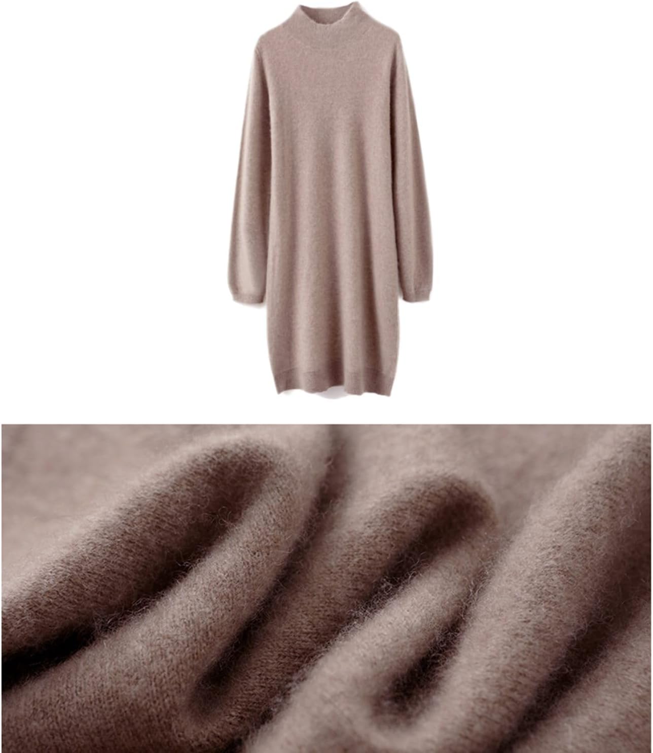 Ailaile 100% Merino Wool Sweater Dress Women's Long Sleeve Mock Neck Pullover Autumn Winter Knitted Long Jumper - Image 4
