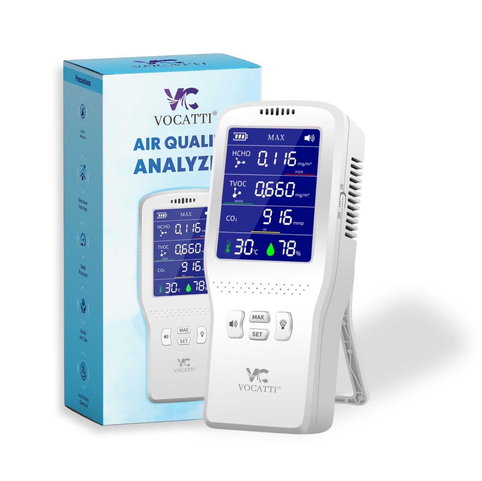 VOCATTI Indoor Air Quality Meters, Real Time Air Quality Detector AQI Monitor Meter Formaldehyde Detector, Pollution Meter Sensor Detecting HCHO, PM2.5, TVOC, CO, CO2, AQI-picture-19