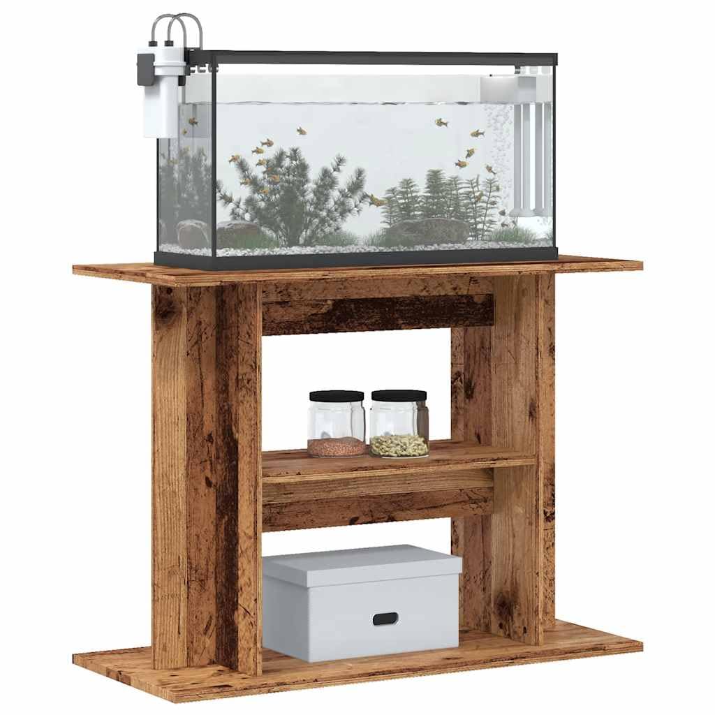 Soporte para acuario, madera vieja, 80 x 35 x 60 cm, armario inferior estable con 3 niveles de almacenamiento para estanques de peces y terrario, estantería para muebles, para salón, oficina