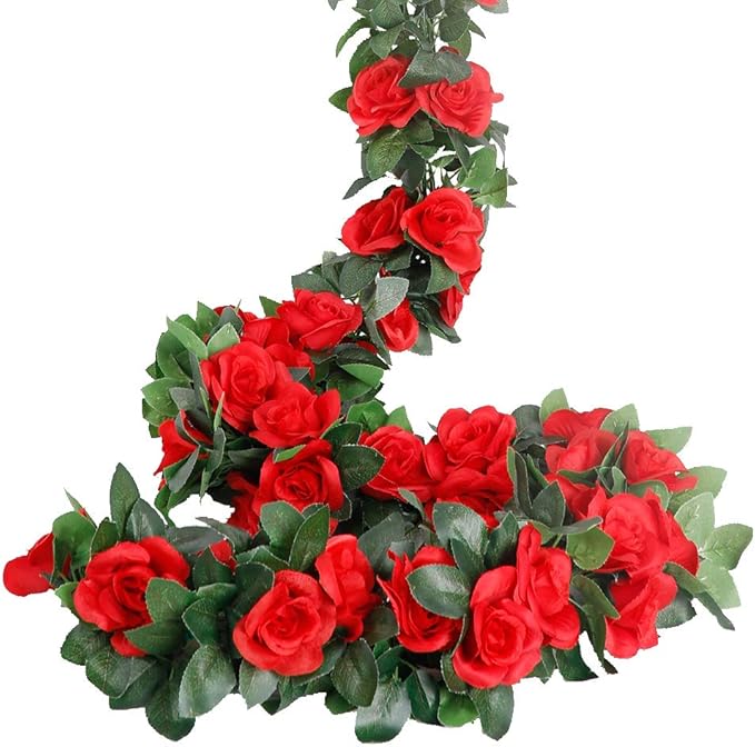 LESING Rose Garlands Artificial Rose Vines,4PCS(28.8FT) Fake Silk