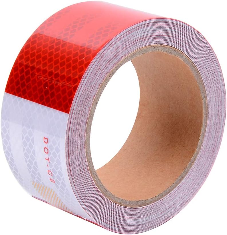 Brightplus 2" x 30' DOT-C2 Reflective Tape Waterproof self-Adhesive Trailer Reflector Reflective Film for Trucks,Trailers,car,Warning Caution Conspicuity Tape(Red&White) (9m)