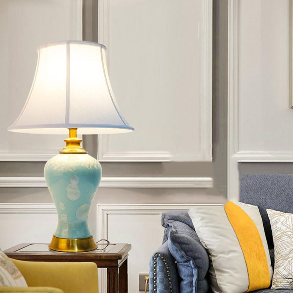 SGKOMN 25.2" Modern Blue Ceramic Table Lamp Jingdezhen Crystallized Glazed Ceramic Desk Lamp For Living Room, Farmhouse Bedside Nightstand Lamp For Bedroom Home Office Dorm-B