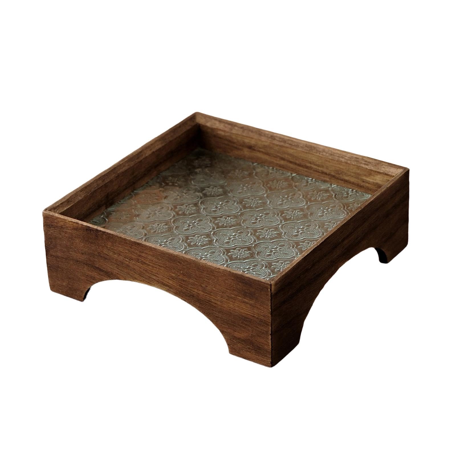 Drewniana i szklana taca do serwowaniaUchwyt do przechowywania biżuterii i organizer do makijażuStylowa dekoracja domu na biurko Idealny rozmiar 20 cm x 20 cm
