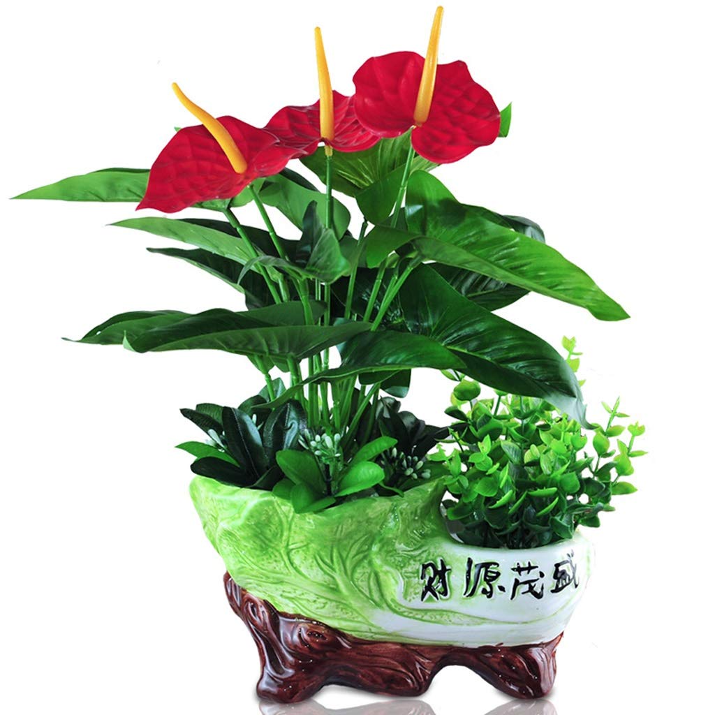 Plantes en pot plastique fleur artificielle verte pour decoration sans arrosage