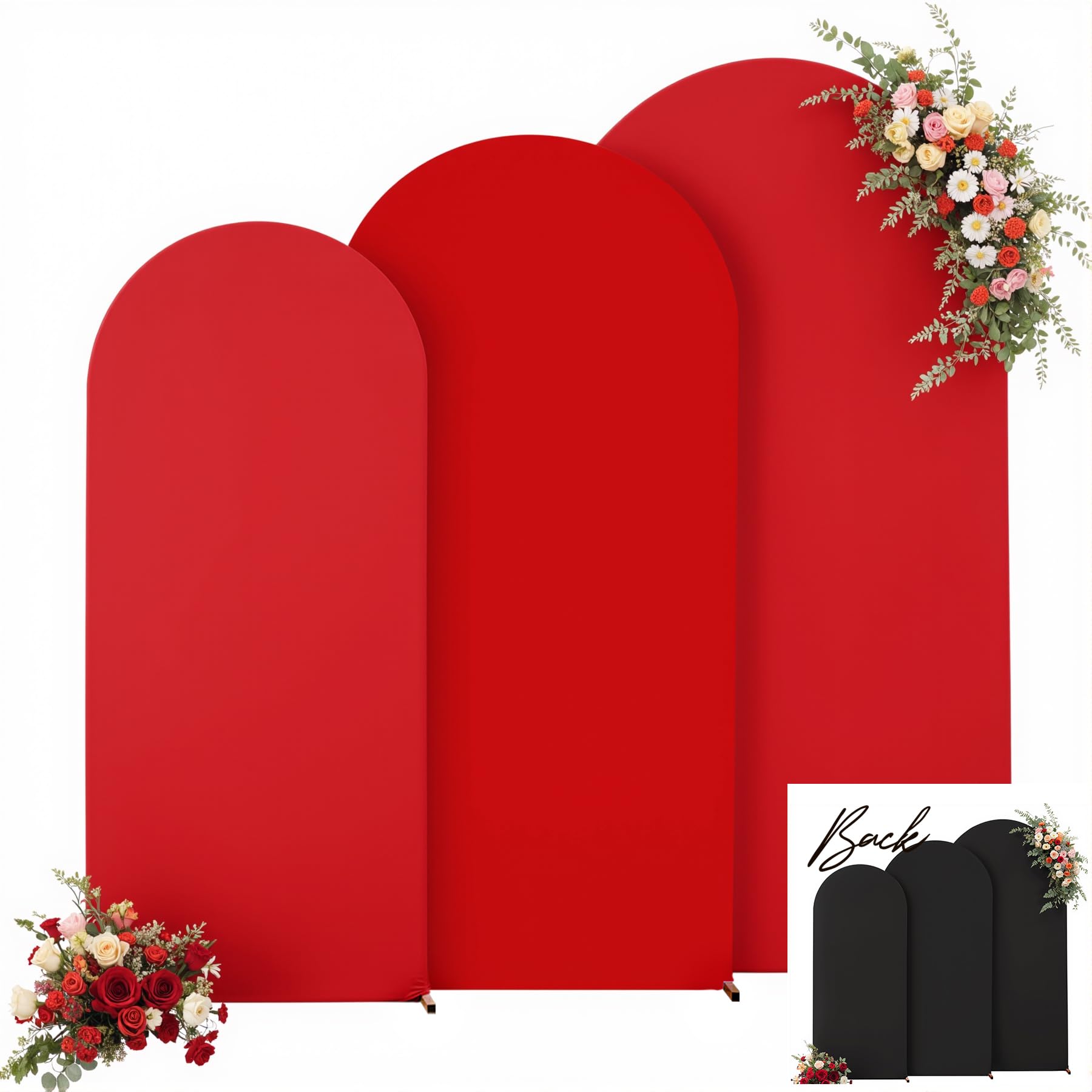 Black and Red Arch Backdrop Cover 7.2FT 6.6FT 6FT Arch Covers Stretchy Backdrop Set of 3, Wedding Arch Cover Spandex Fitted Double-Color Fabric Arch