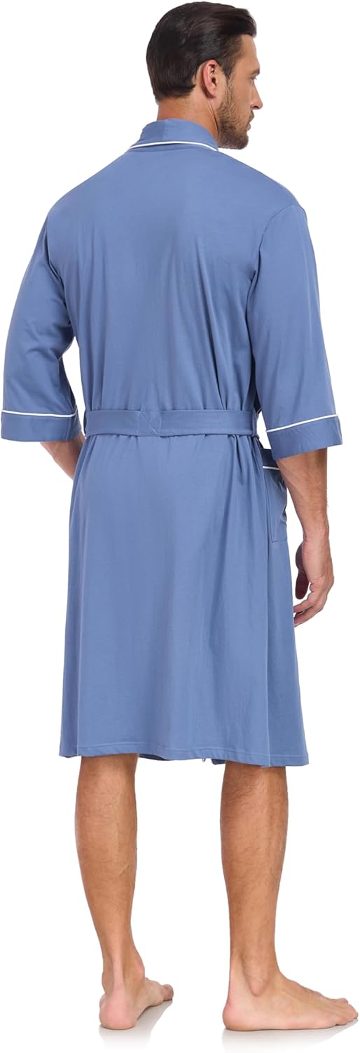 COLORFULLEAF 100% Cotton Men's Bathrobes Lightweight Soft Comfort Breathable Short Sleeve Knit Spa Robe with pockets - Image 5
