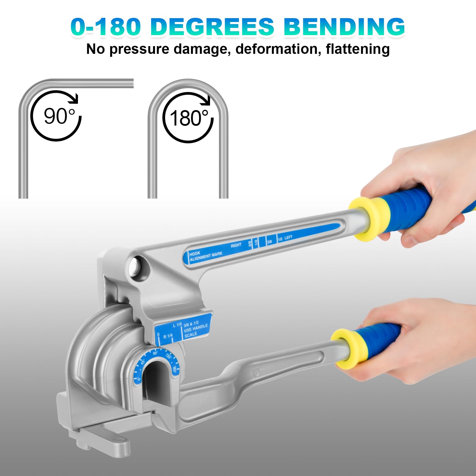Dobladora manual de tubos de nivel 3 en 1, dobladora de tubos de 1/4, 3/8 pulgadas, 1/2 pulgada, OD180°, herramientas de doblado de tubos de aluminio de cobre para aire acondicionado HVAC