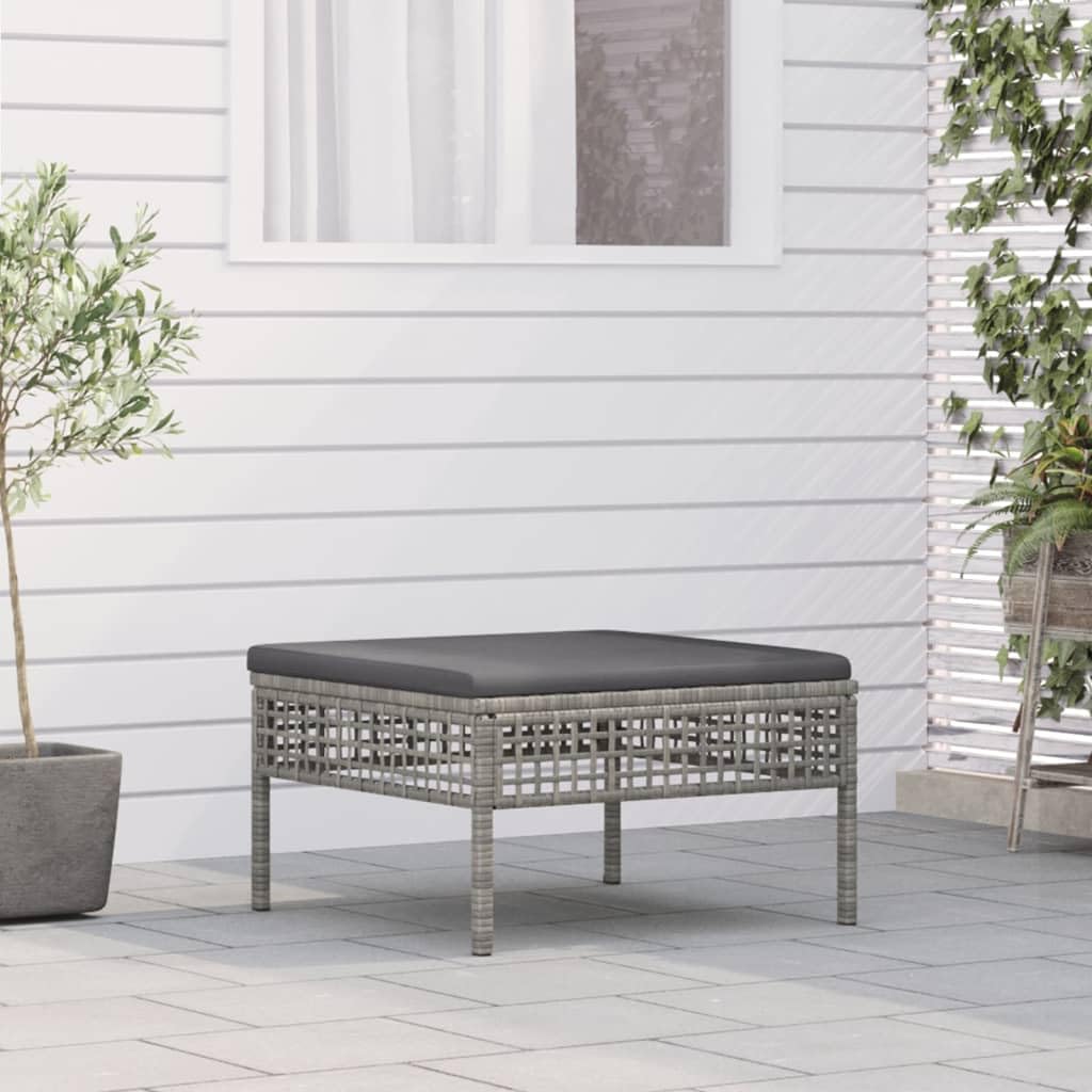 vidaXL Tabouret de Jardin avec Coussin, Repose-Pied de Terrasse, Pouf de Patio, Meuble d'Extérieur Arrière-Cour, Gris Résine Tressée