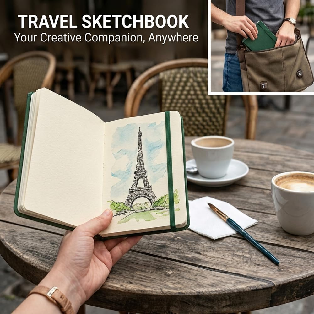 tumuarta Journal aquarelle carré, 11,9 x 11,9 cm, 63,5 kg, 300 g/m², 100 % coton, presse à froid, 24 feuilles, 48 pages, carnet de croquis en papier aquarelle pour une utilisation comme bloc-notes de