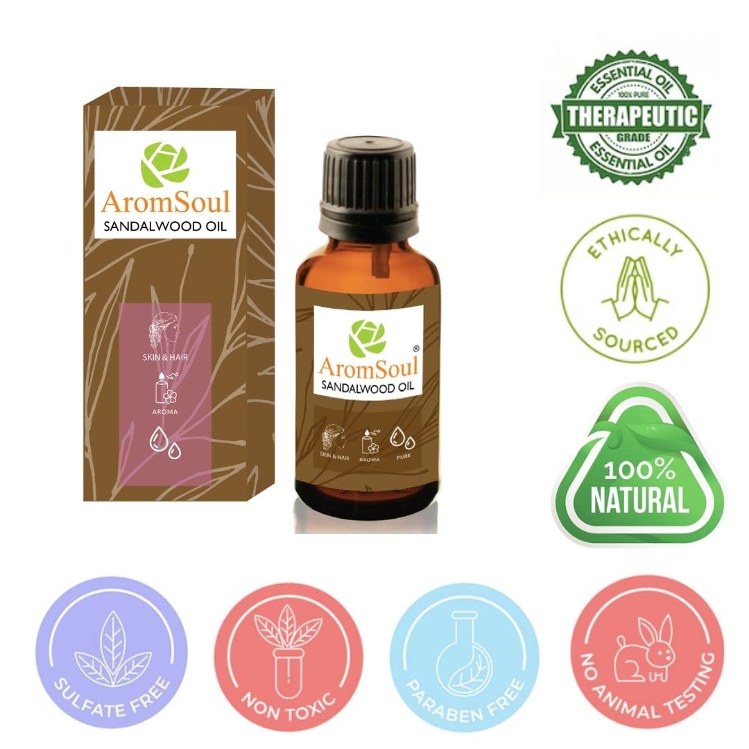 Aromsoul Sandalwood Essential Oil 30 Ml|Natural & Pure For Aromatherapy & Skin|Chandan Oil 4