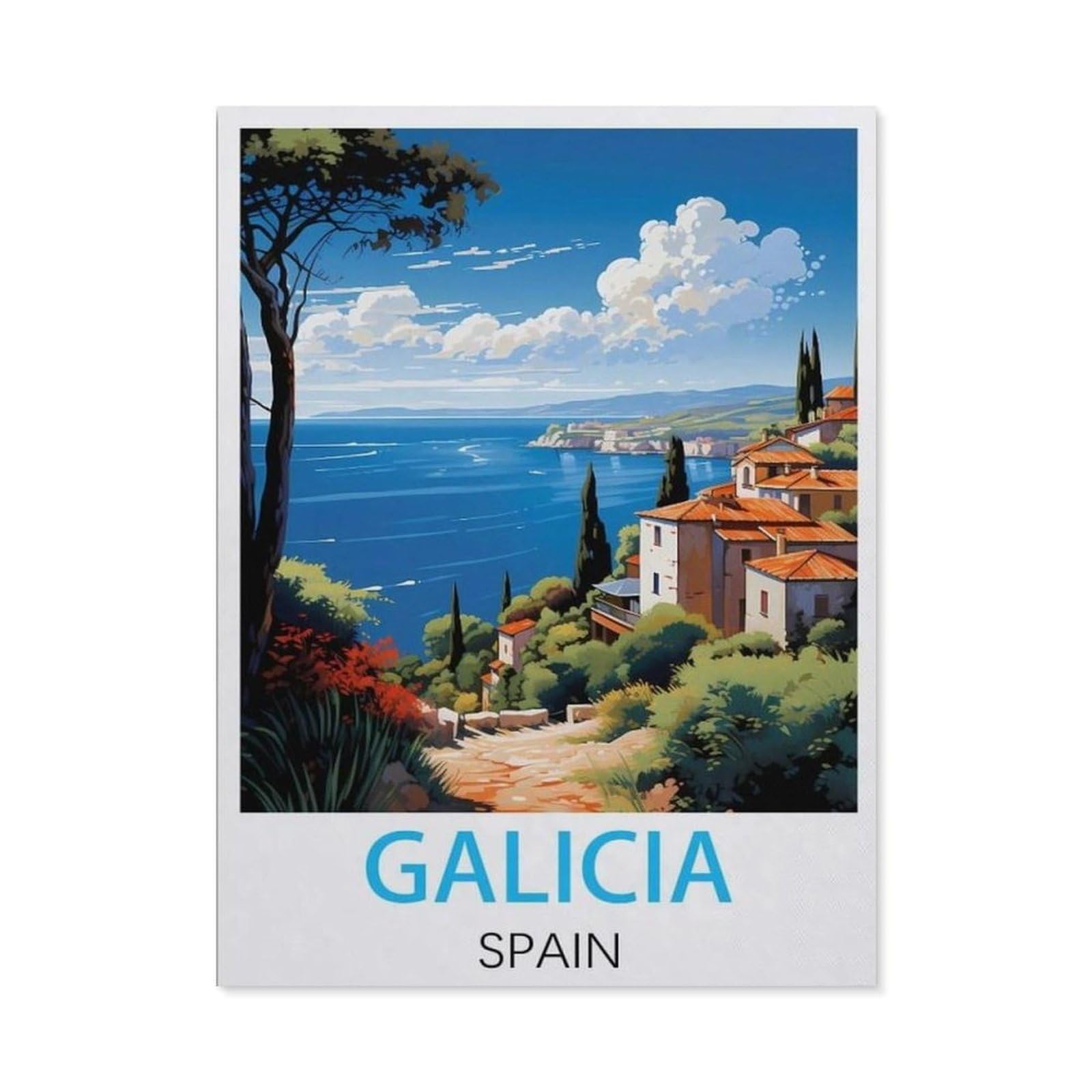 BEAYODKP 5D DIY Full Round Drill Diamond Painting，Galicia Spain Vintage Travel Posters，Embroidery Full Round Diamond Cross Stitch Rhinestone Mosaic Decor Gift（40 x 50 cm/15.74 x 19.68 inches）-BY43