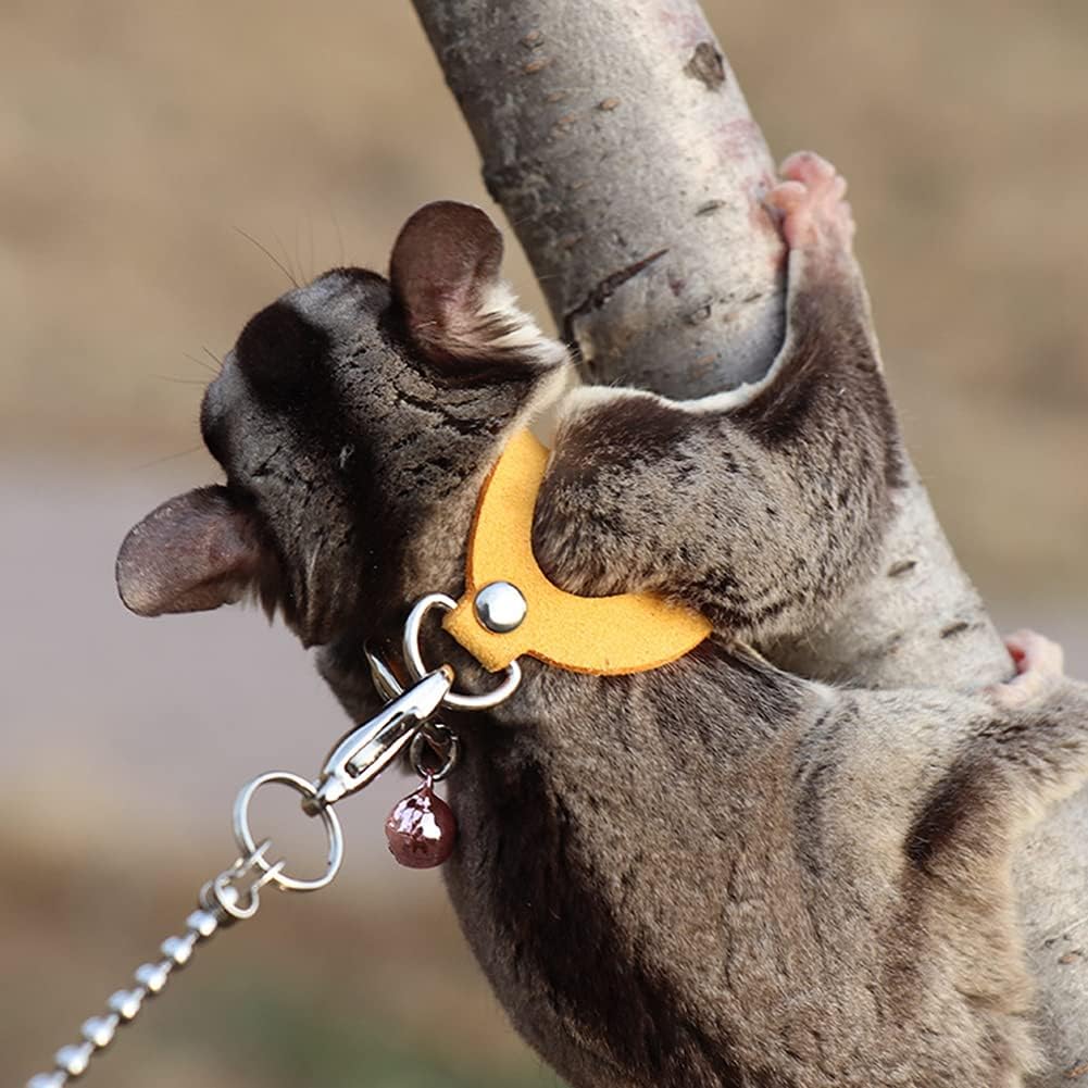 3 Pack Sugar Glider Harness and Leash Set - Adjustable Traction Rope Strap Anti-Biting Chain Rope, Small Animal Training Walking Vest Leash for Sugar Glider Squirrel Hamster Rat Birds Reptile (Yellow)