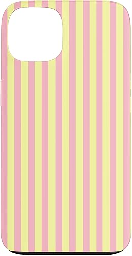 Funda para iPhone 13 con rayas verticales de color amarillo pastel y rosa