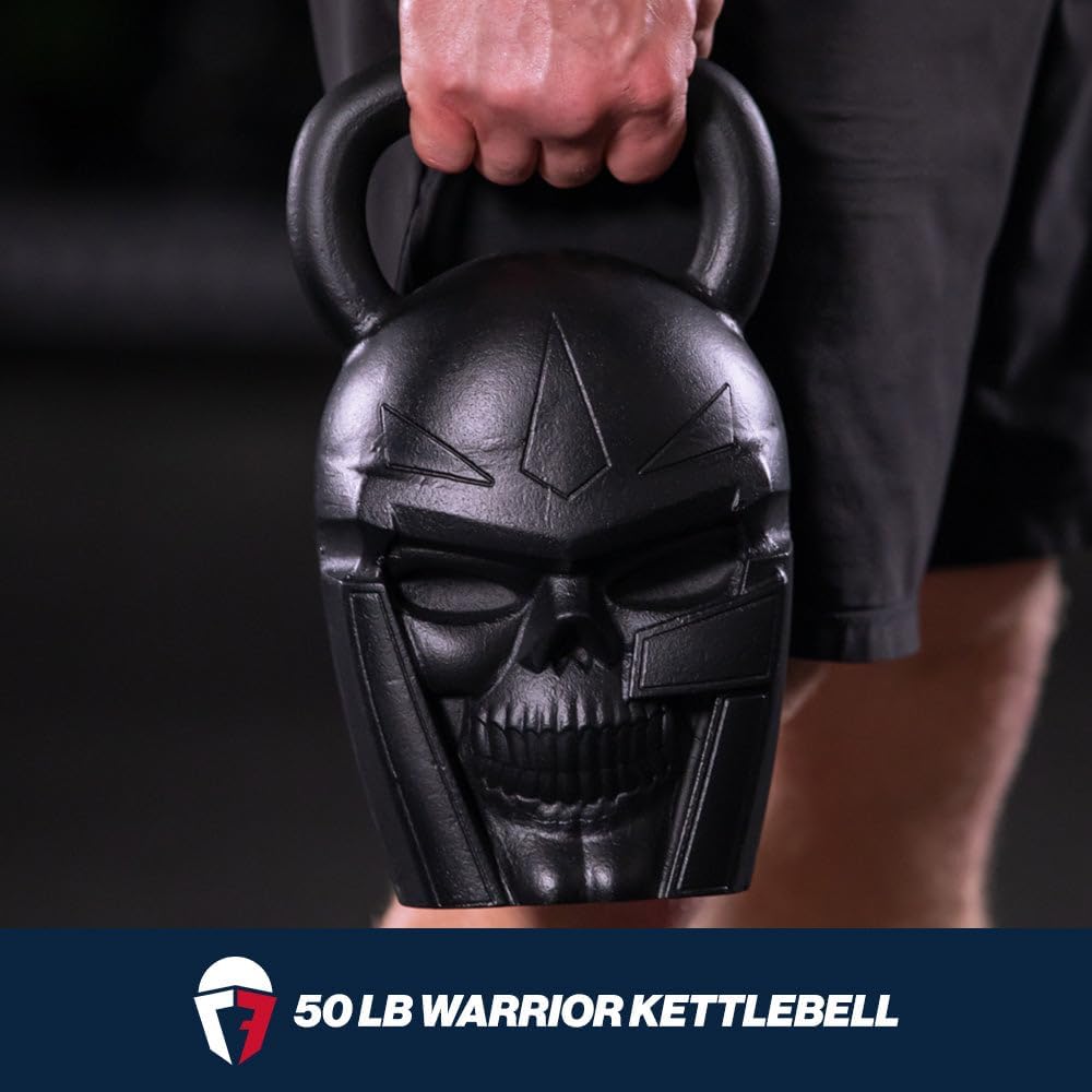 Titan Fitness 50 LB Warrior Kettlebell, Cast-Iron Skull Design, Anti-Slip Powder-Coated Handle, Cross Training Workout Equipment for Muscle Building, Cardio Fitness, Strength Training