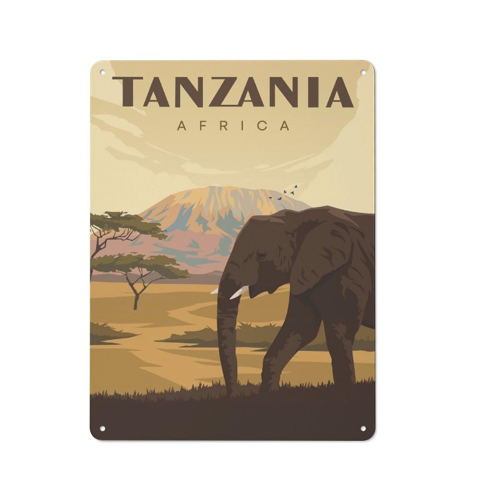 Junmoney Style-7 Creative Tanzania Africa Travel Tin Sign 40X30cm, Study Room Decor For Workspace, Cafe, Shop Or Desk Area