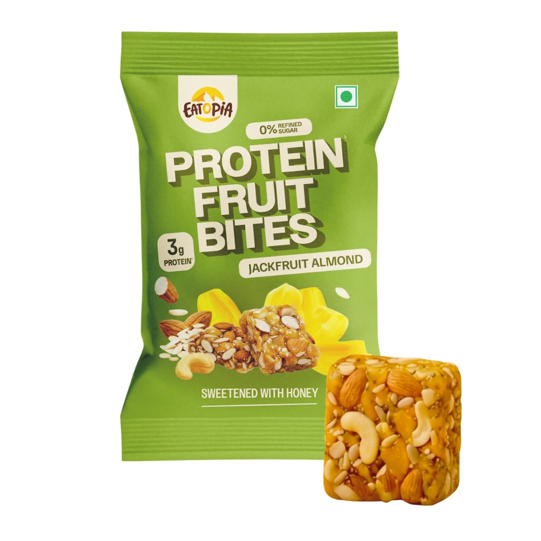 Eatopia Jackfruit Almond Protein Fruit Bites|Refined Sugar Free 15g Protein Bars|Pack of 2
