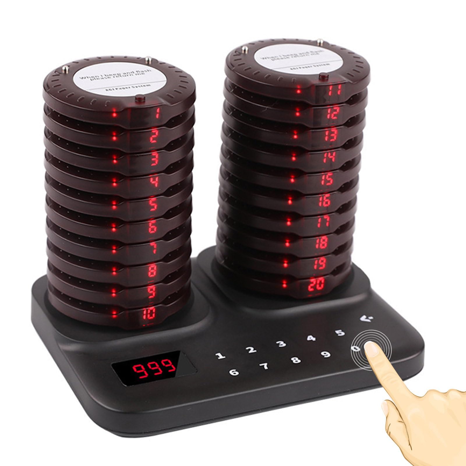 Sistema de buscapersonas para restaurante y aviso de turnos inalámbrico con 20 pagers de 800m