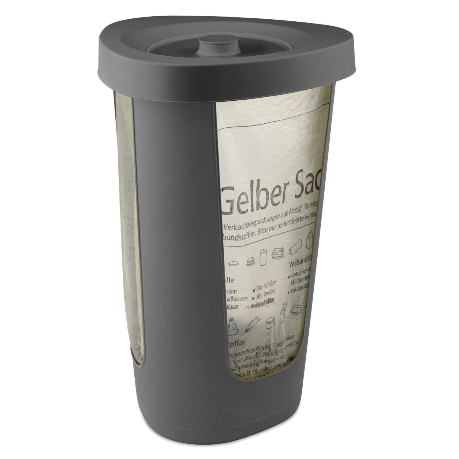 Rotho Fabu Müllsackständer gelber Sack mit Deckel, Kunststoff (PP recycelt), anthrazit, (40.0 x 40.0 x 62.1 cm)