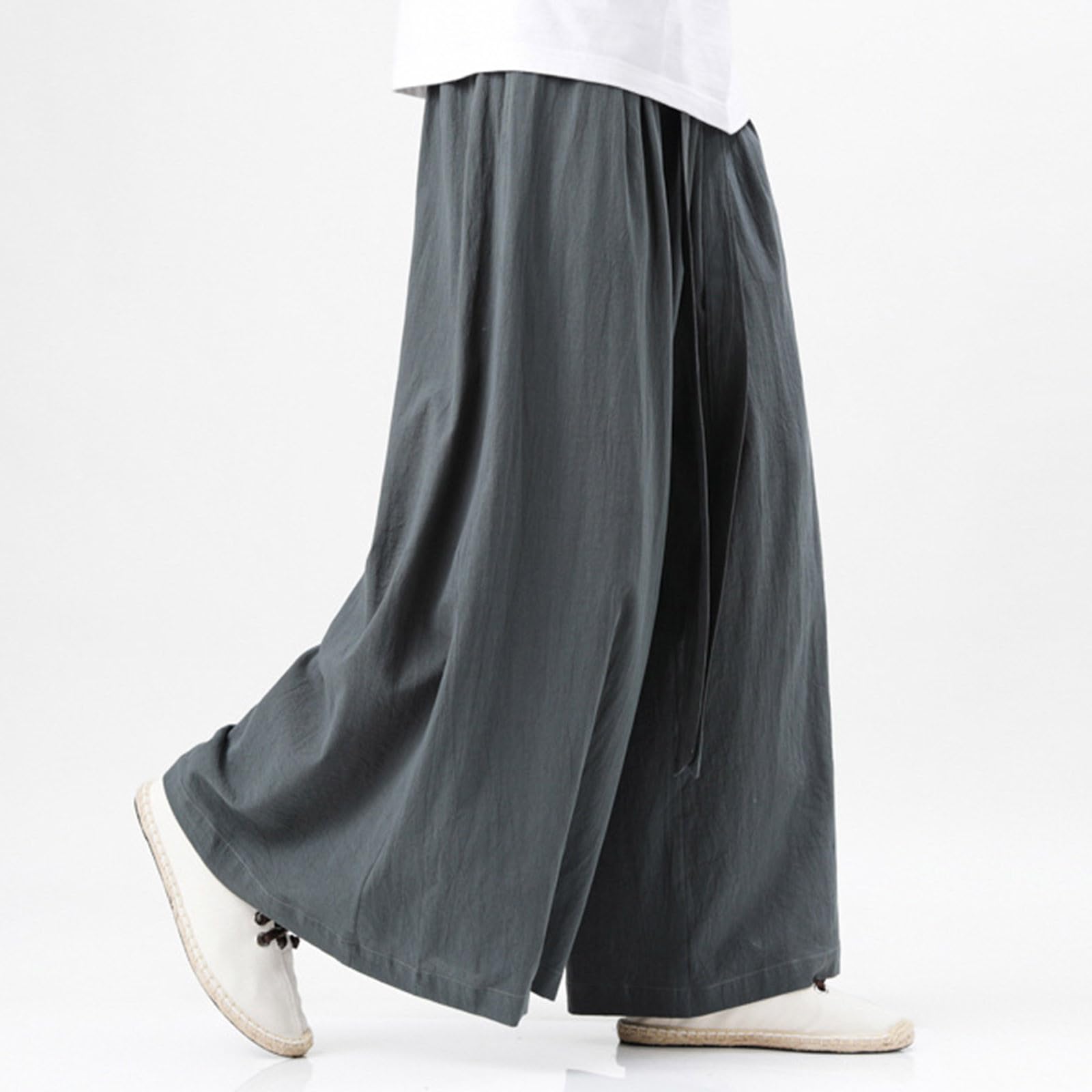 SUWBMHWE Harem Pants Japanese Men Linen Solid Color Lounge Streetwear Baggy for Breathable Comfortable Hippie Trousers Boho Long Shorts Lightly Fitted Design Unisex Thai Fisherman