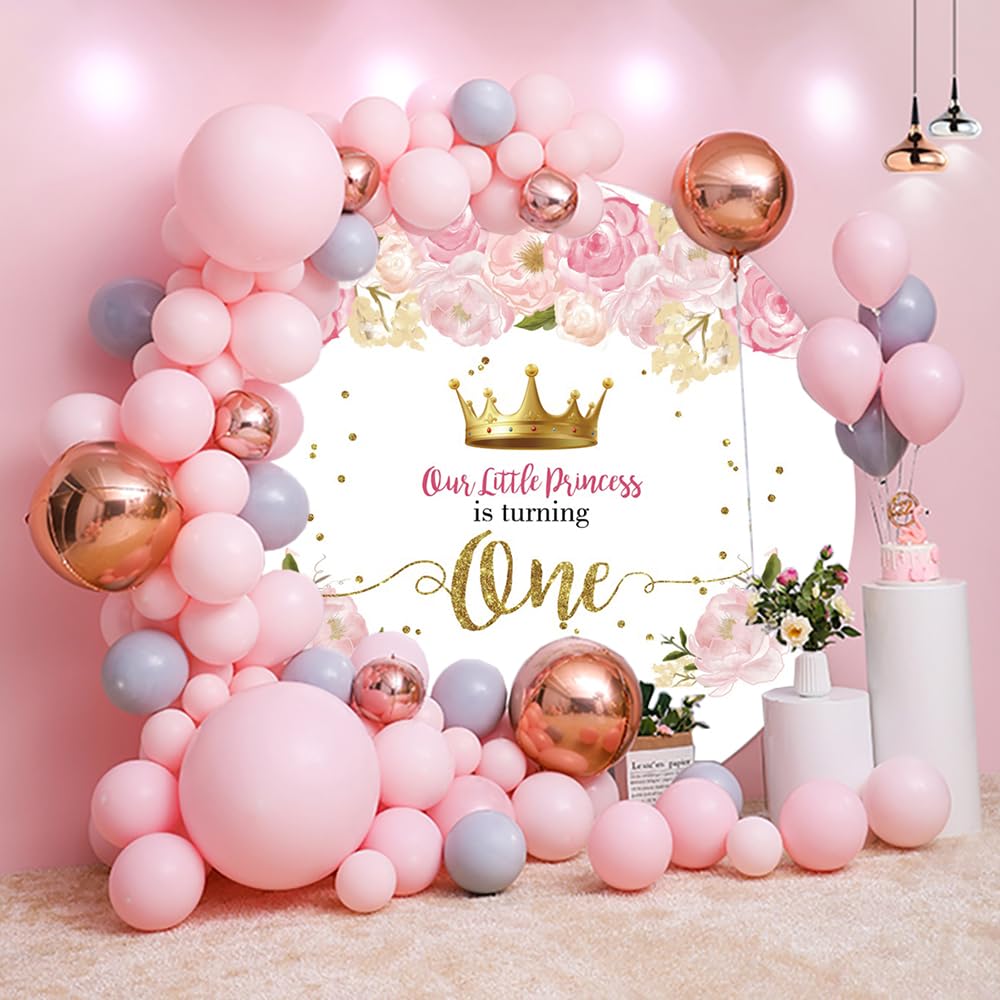 OERJU Runder Fotohintergrund 220 Cm – Marineblau & Rosa Mit Goldglitzer Für Parties & Fotos
