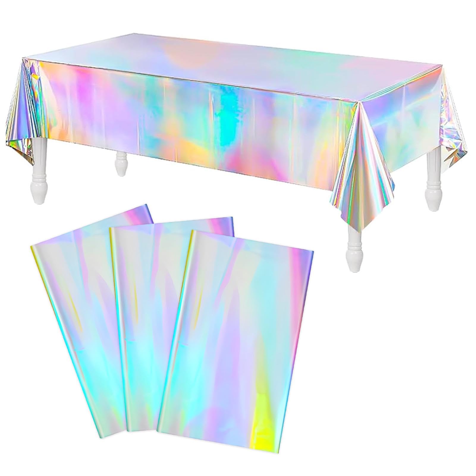 Tharvolex 3 Pack Iridescent Rectangle Plastic Party Tablecloth Set 54" × 72" - Waterproof Table Covers for Birthday, Wedding & Christmas Decorations