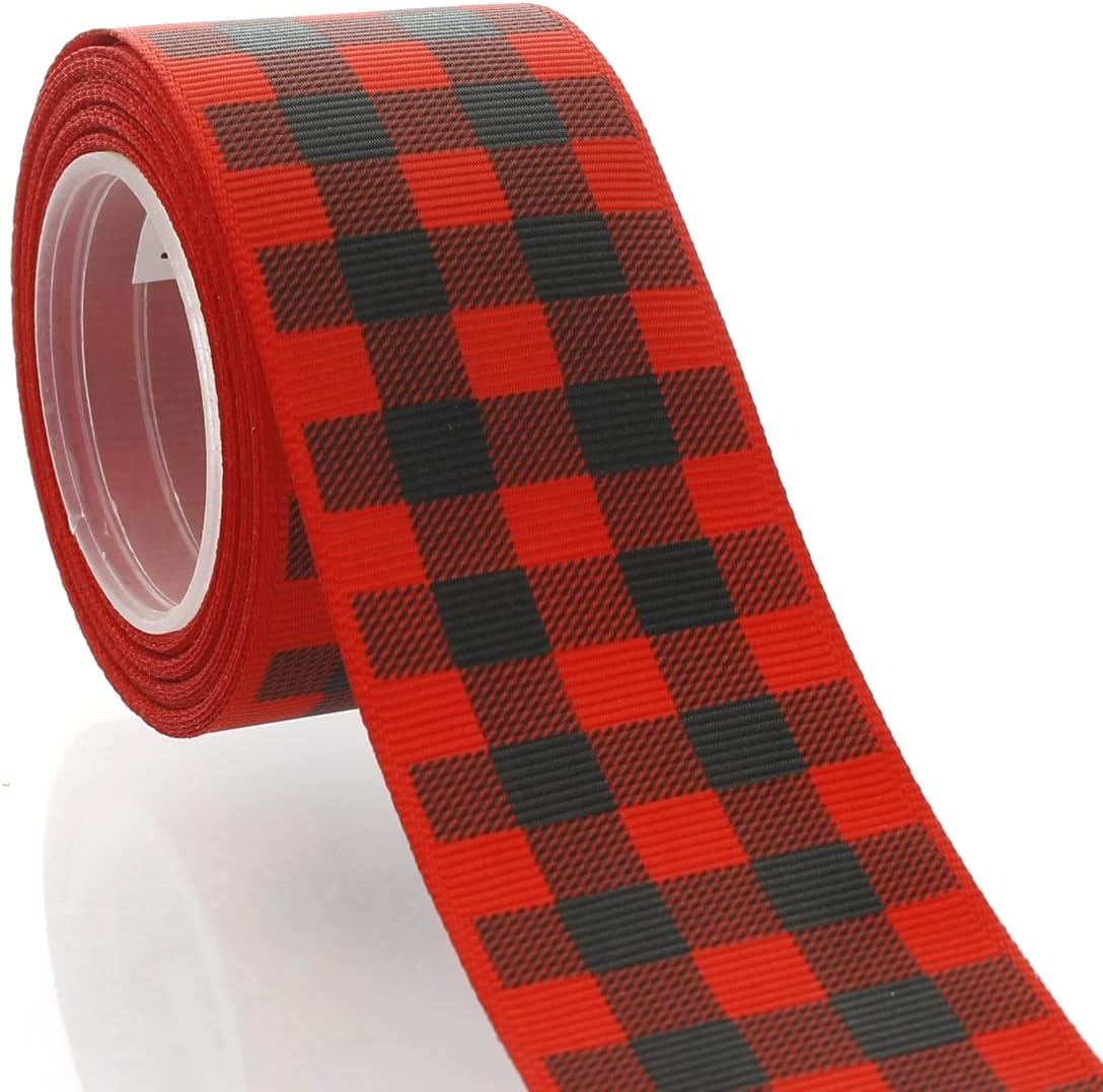 1.5" Red/Black Buffalo Plaid Grosgrain Ribbon 100 Yards