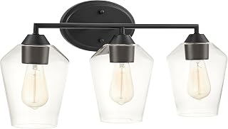 Aspen Creative 62738-01-3,Three-Light Metal Bathroom Vanity Wall Light Fixture,22-1/4" Wide,Transitional Design in Matte Black with Clear Glass Shade