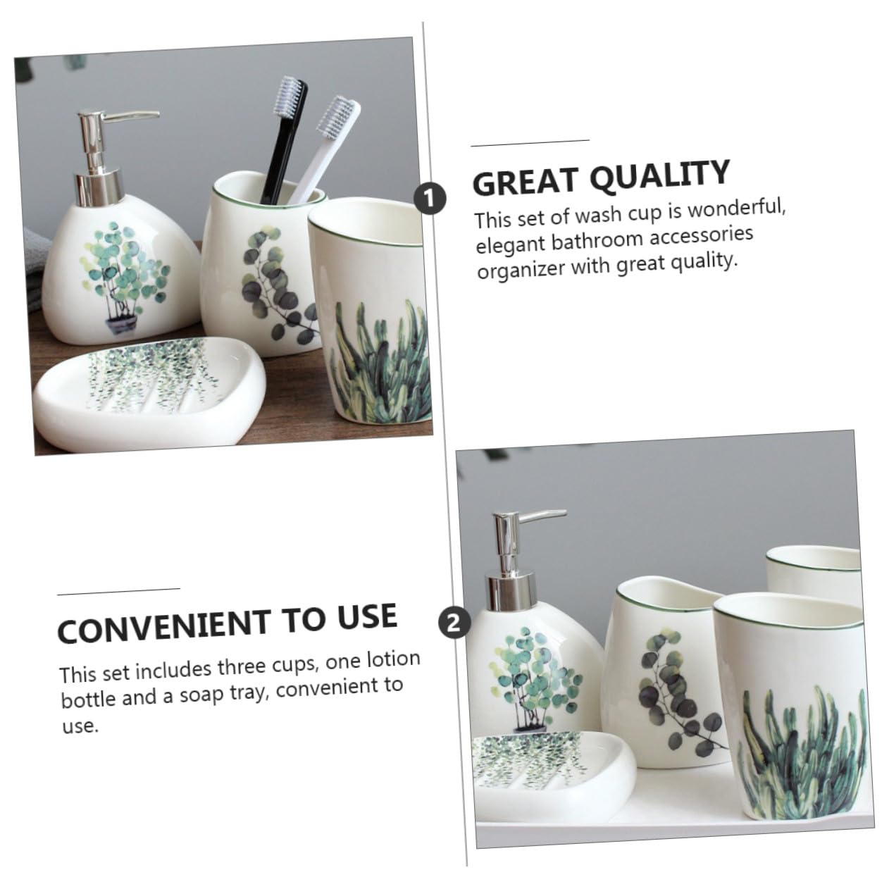 WOONEKY 5 pezzi Accessori per Bagno in Ceramica Verde Include Bicchieri Porta Spazzolino Dispenser Lozione e Portasapone Design Compatto e Superficie Liscia Facile da Pulire per