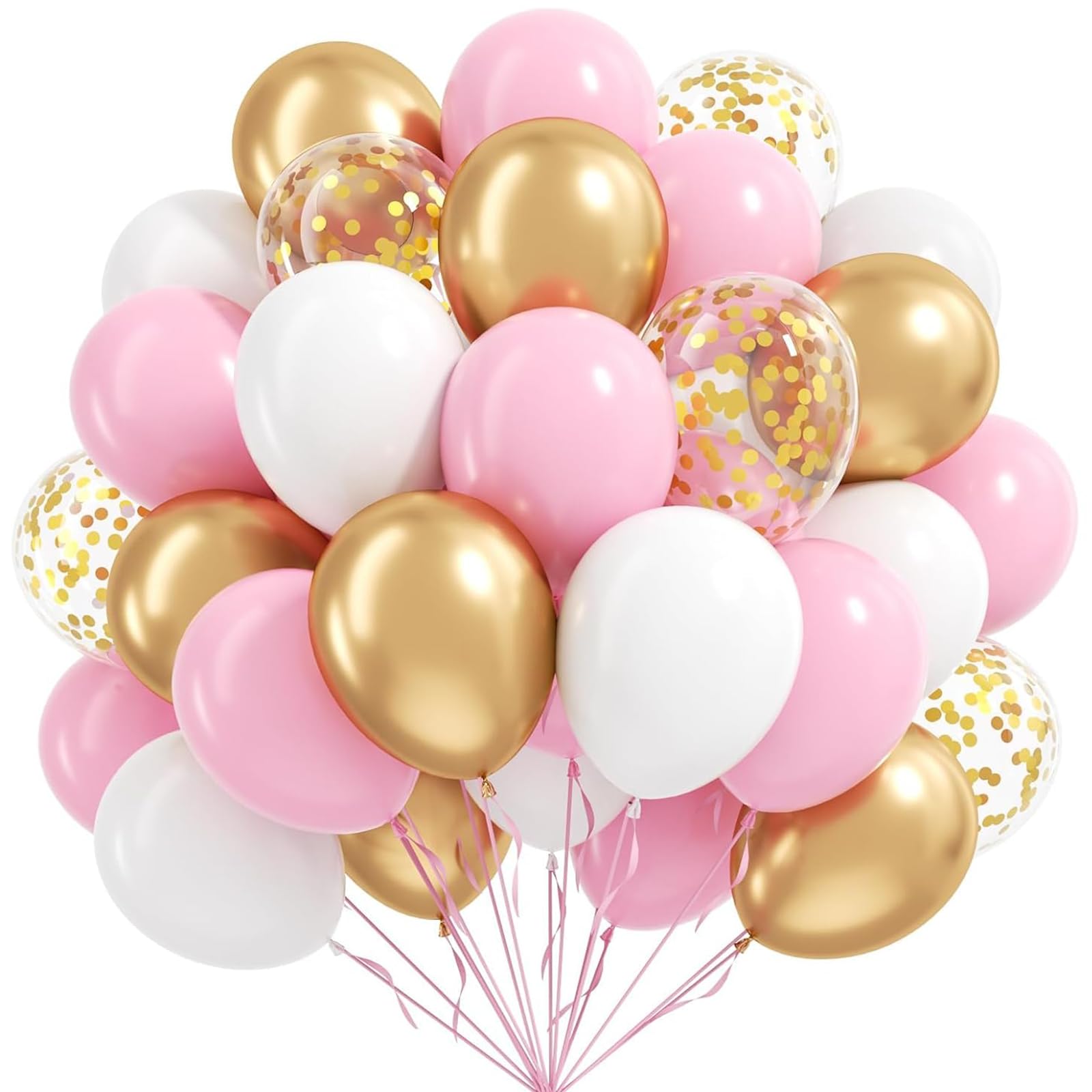 Pink Gold White Balloons, 100pcs 12 Inch Latex Balloons, Confetti Balloon, Perfect for Girls Birthday, Baby Shower, Bridal Shower, Bachelorette, Wedding, Anniversary & Blush Pink Party Decorations