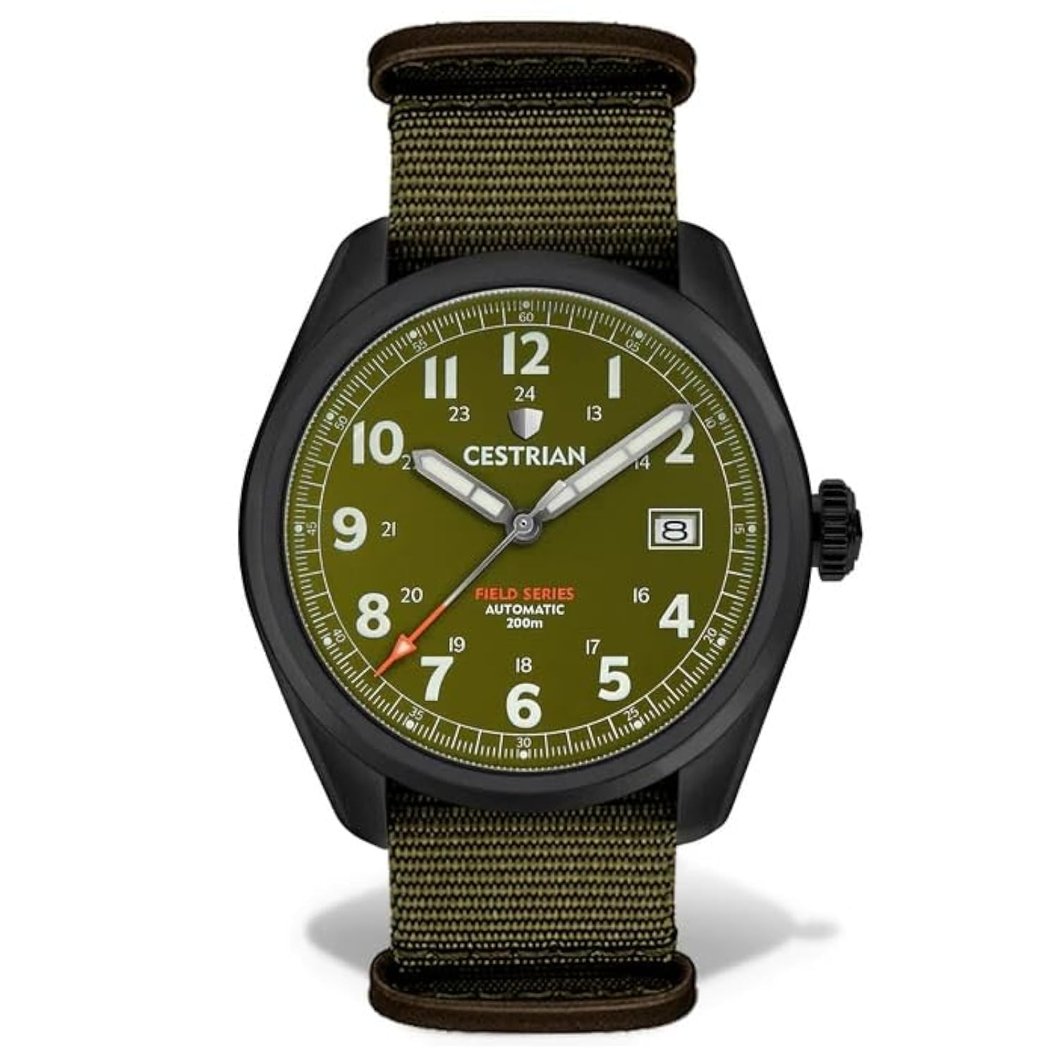 Field Series Automatic Mens Green Dial Black PVD Case NATO Strap Military Style Watch 200m CF321N5660