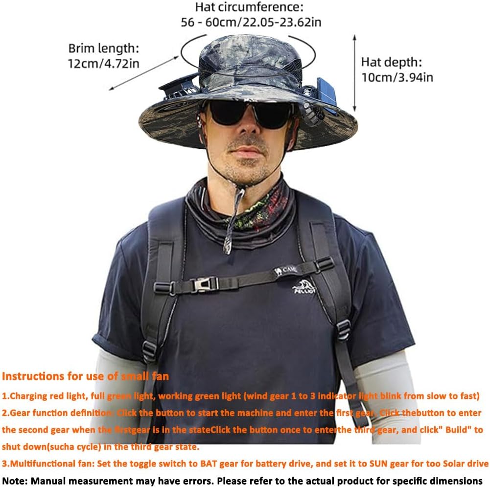 Solar Fan Hat Men's Wide Brim Sun Hat Outdoor Fishing Gardening Hiking Sun Protection Hat