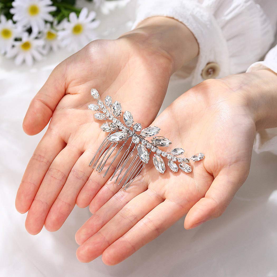 Unicra Crystal Bride Wedding Hair Comb Silver Bridal Hair Piece Rhinestone Hair Accessories for Women (A-Silver) (A-Silver)