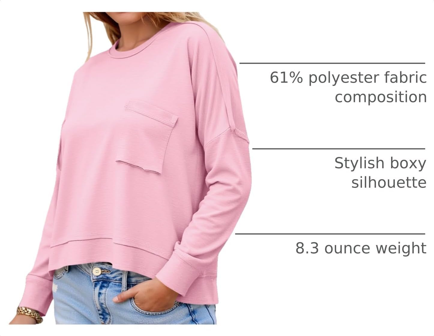 Tankaneo Womens Cropped Long Sleeve Shirts Boxy Tops Loose Fit Tees T-Shirt image 4